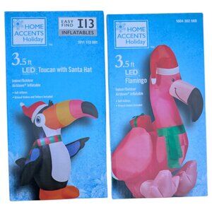 2-Pack 3.5 Ft LED Christmas Flamingo and Toucan Inflatable Coastal Tropical NEW